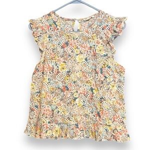 Solitaire Embroidered Floral Ruffle Sleeveless Shirt Cotton